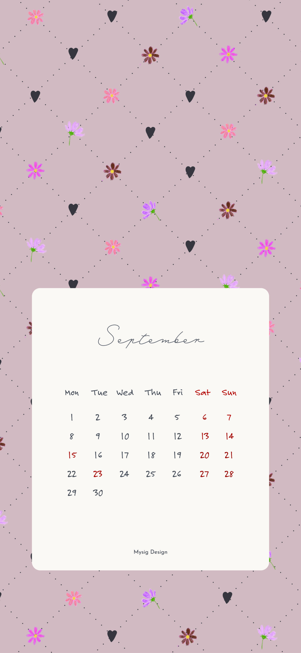 9月カレンダー　イラスト　コスモス