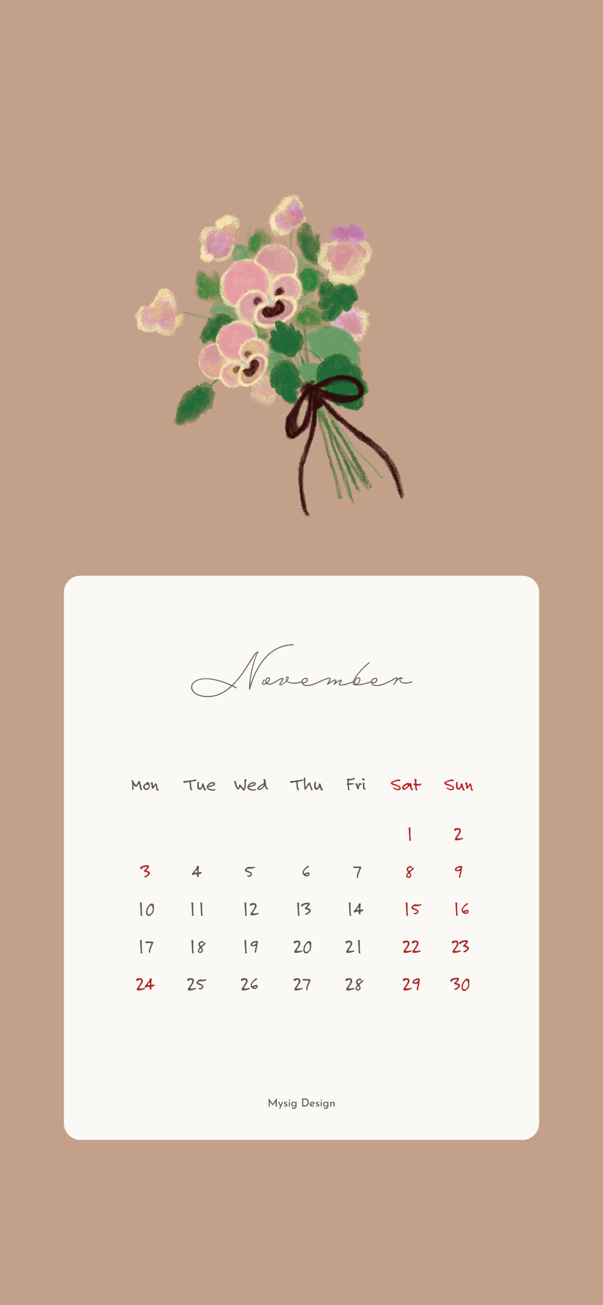 11月カレンダー デザイン イラスト パンジー