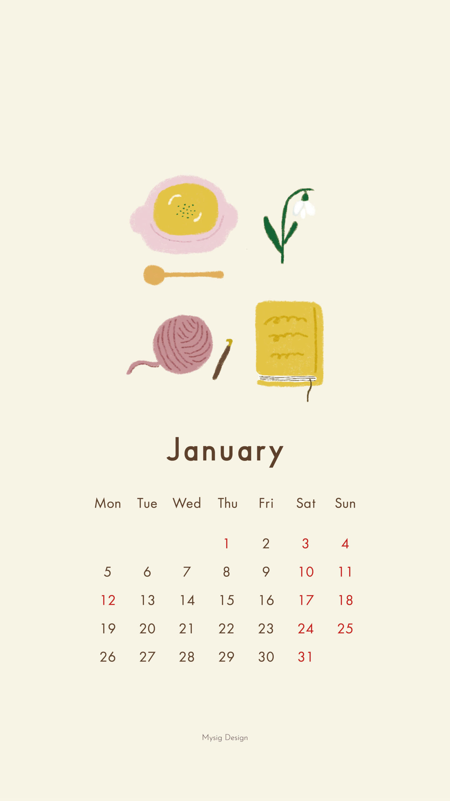 カレンダー　デザイン　制作　2026年　1月　イラスト