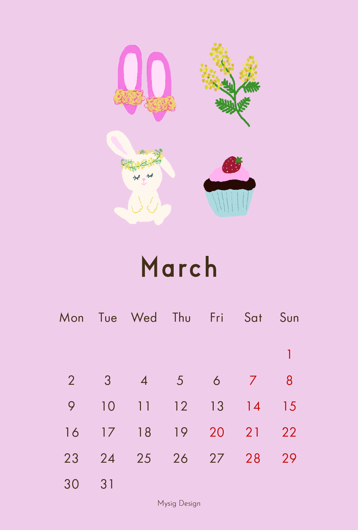 3月 カレンダー イラスト ポストカード