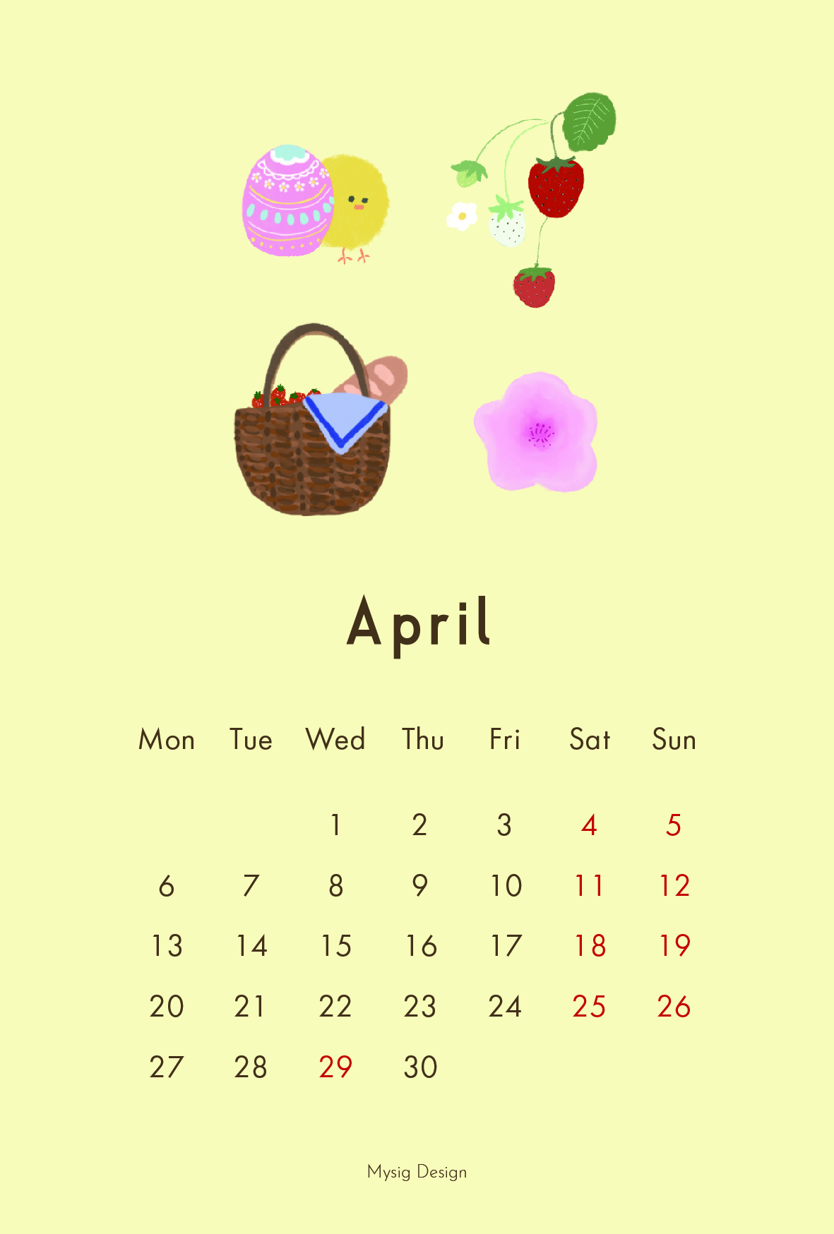 4月 カレンダー デザイン イラスト